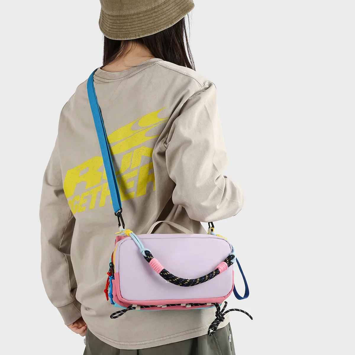 sac à bandoulière multifonctionnel sport décontracté, couleur contrastée, pour téléphone et bouteille d'eau, sac à main de voyage extérieur pour femme