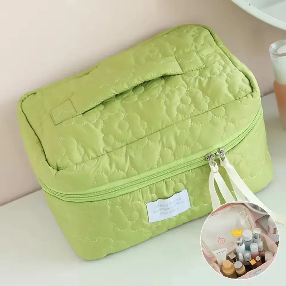 trousse de maquillage matelassée cloud, grande capacité, organiseur de cosmétiques avec poignée pour les voyages et l'usage quotidien