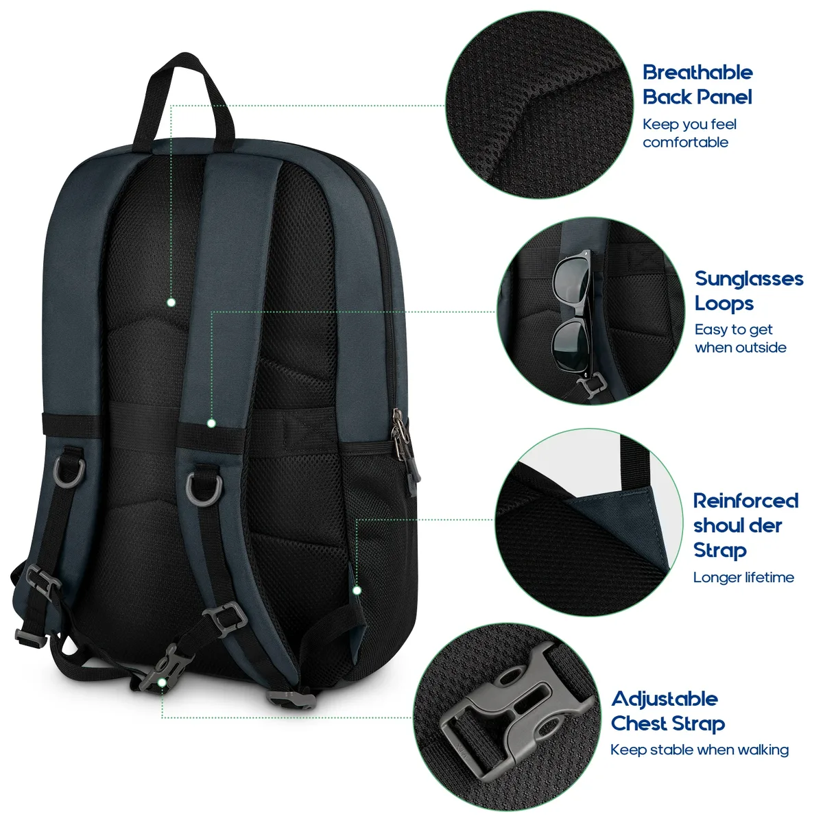 sac dos nylon beige polyester intérieur informatique sangle respirante poche latérale fermeture éclair usage voyage sport randonnée