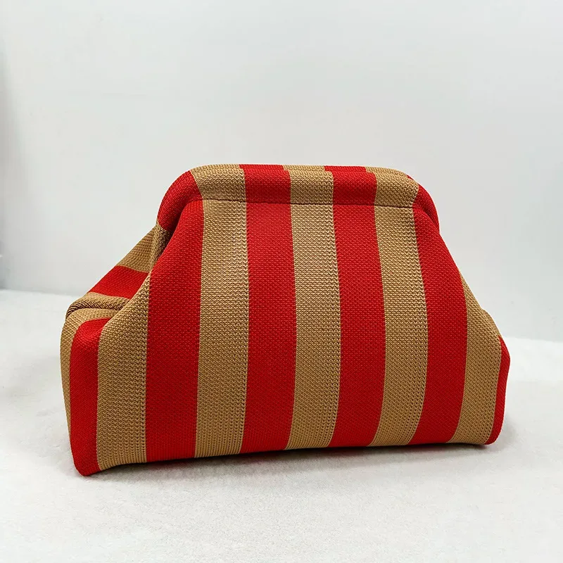 sacs à main tissés au crochet pour femmes, pochette de plage d'été, sacs à main tricotés, pochette de boulettes froncée, mignon nuage décontracté, sac colorblock
