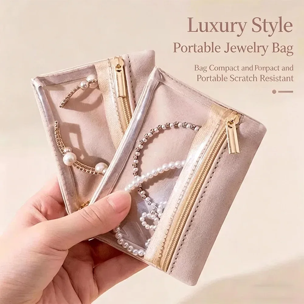 lot de 5 étuis de voyage pour bijoux, organiseur de bijoux pour femme avec fenêtre transparente, pochette anti-emmêlement pour colliers, boucles d'oreilles, bagues, cadeau pour elle