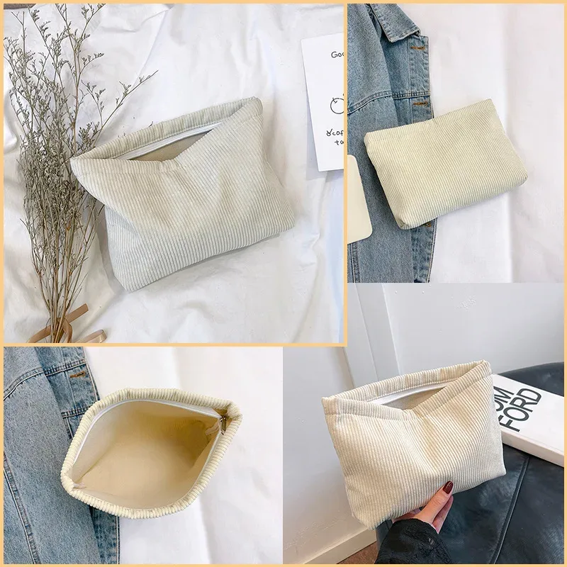 trousse de maquillage en velours côtelé pour femme, style ins, grande capacité, pochette cosmétique portable, étui à rouge à lèvres, porte-monnaie, pochette téléphone, sac à main