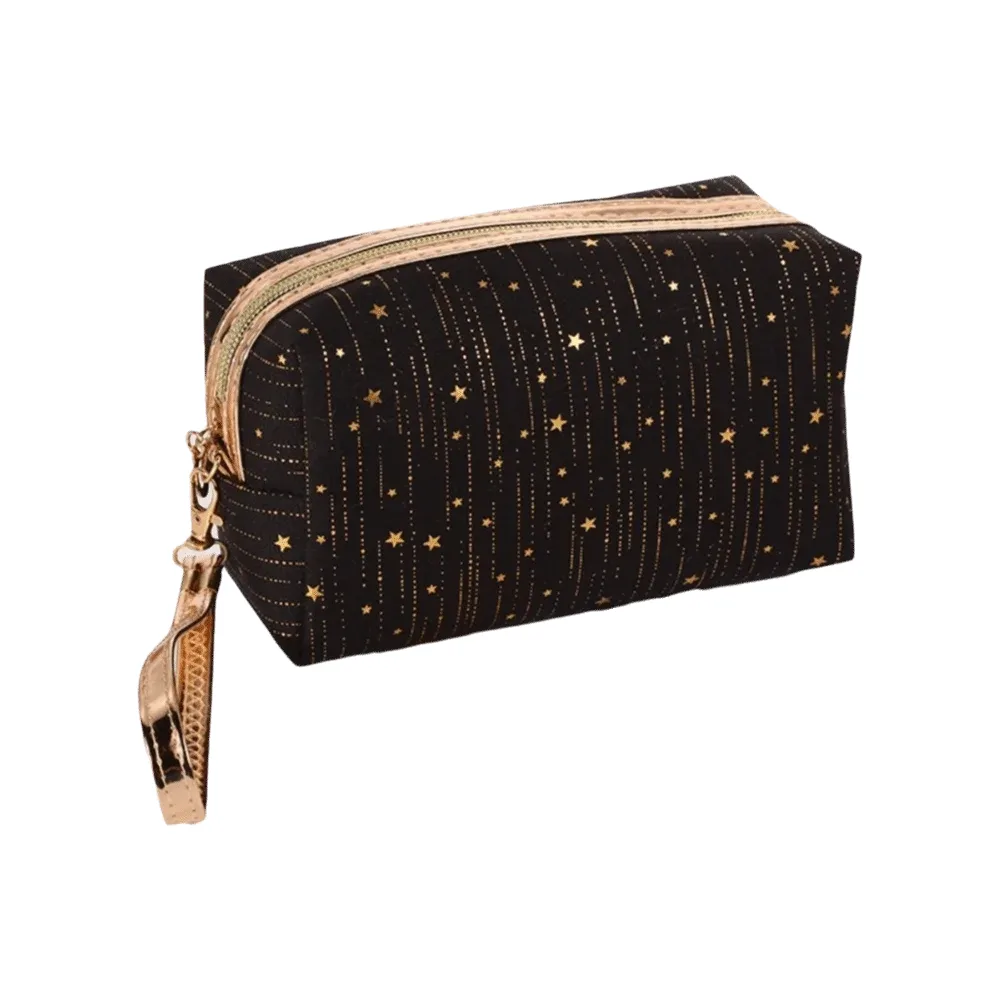 sac de maquillage grande capacité bling, ténu doré, imperméable, léger et respirant, organisateur de toilette de voyage