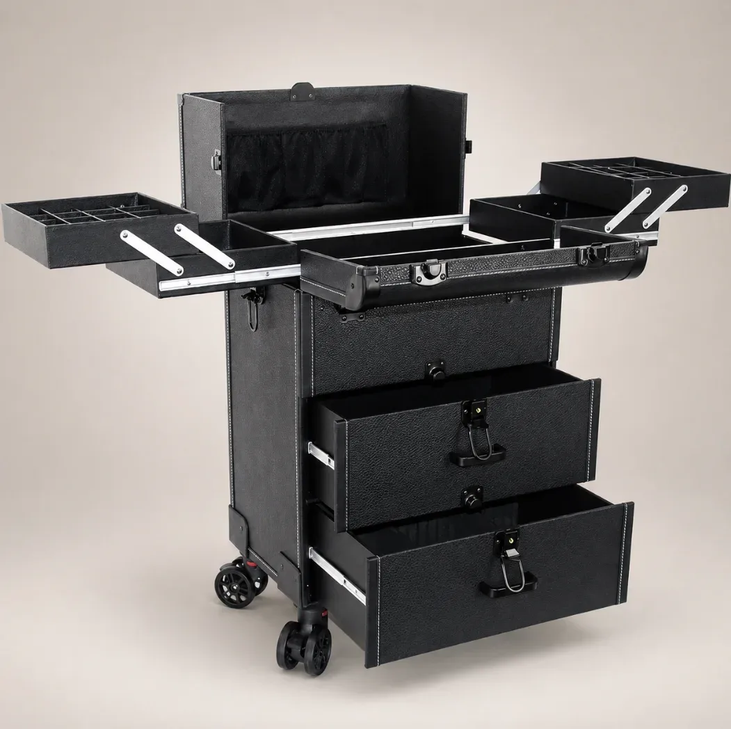 valise de maquillage portable multi-couches de grande capacité expédiée depuis l'union européenne, une valise de maquillage pour les maquilleurs professionnels et une boîte de rangement pour les outils de beauté, de nail art et de broderie.