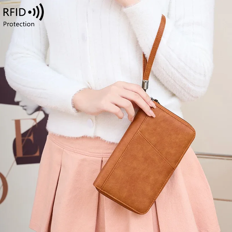 nouveau portefeuille de voyage multifonctionnel en cuir pu pour hommes et femmes, porte-cartes anti-rfid, anti-vol, sac de rangement