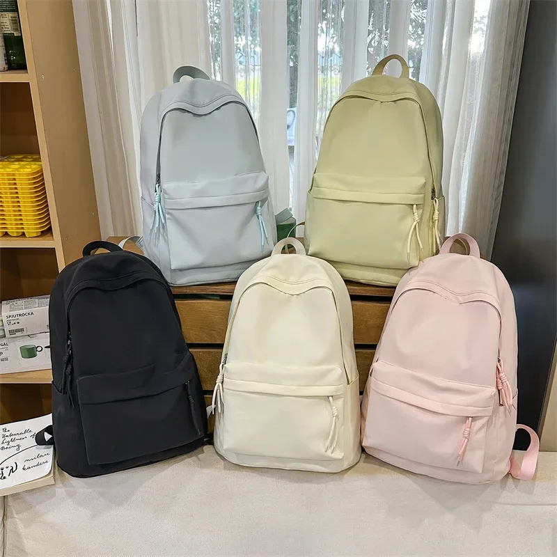 sac à dos en nylon pour femmes, sac à dos simple de couleur unie pour étudiantes, cartable pour adolescentes, sac à dos de voyage pour les déplacements