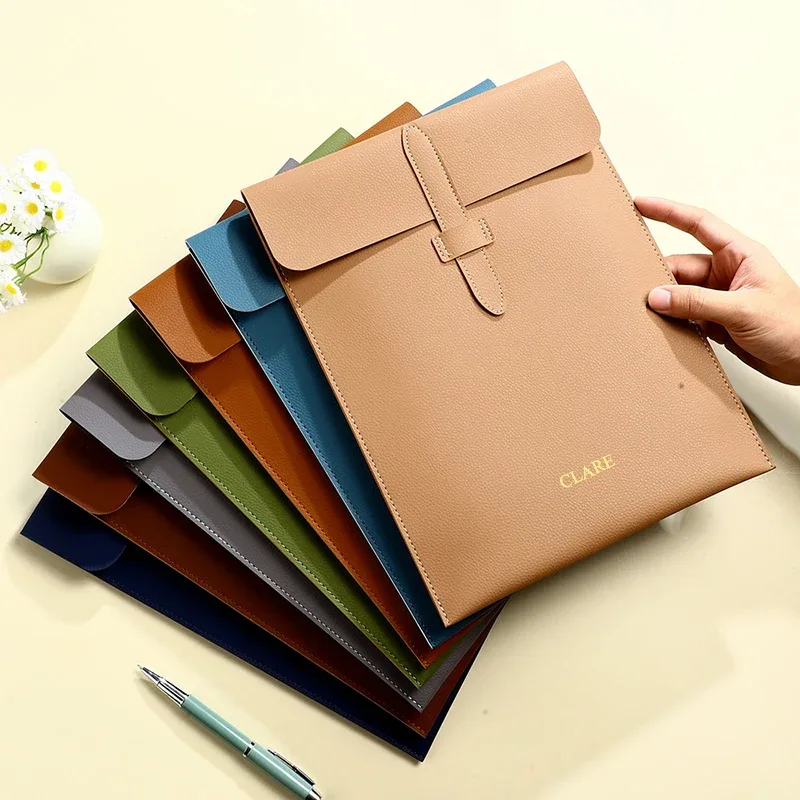 sac à documents personnalisé en cuir pour bureau d'affaires, sac en papier a4 pour ordinateur portable 13 pouces, nom personnalisé, sac de rangement polyvalent de luxe, vente en gros