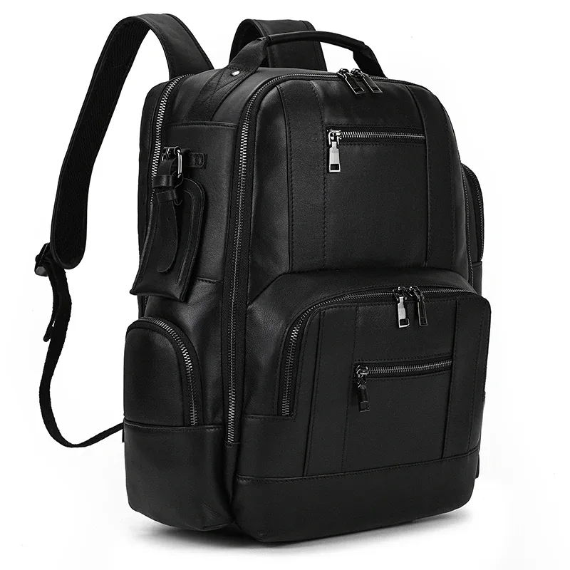 sac à dos de voyage en cuir véritable pour hommes, sac à dos de grande capacité, sacs à dos pour ordinateur portable masculin, mode de luxe, 15.6