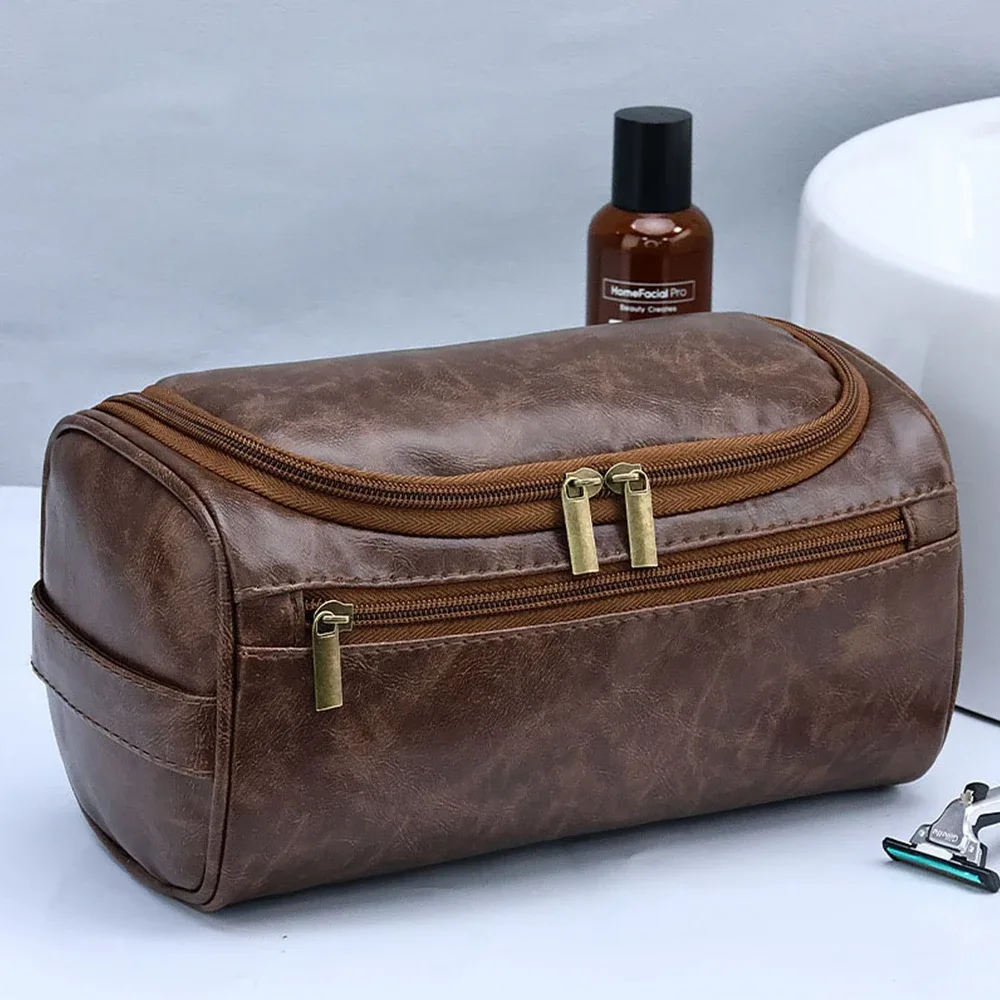sac de maquillage personnalisé avec nom, trousse de toilette portable pour homme, sac de rangement de grande capacité pour voyage, sac de rangement en cuir pu imperméable