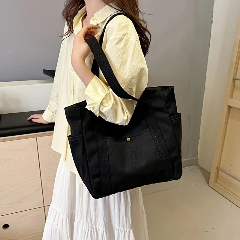 grand sac fourre-tout avec fermeture éclair - sac de transport en nylon, beige/noir, compartiments pour l'université/le bureau/les voyages
