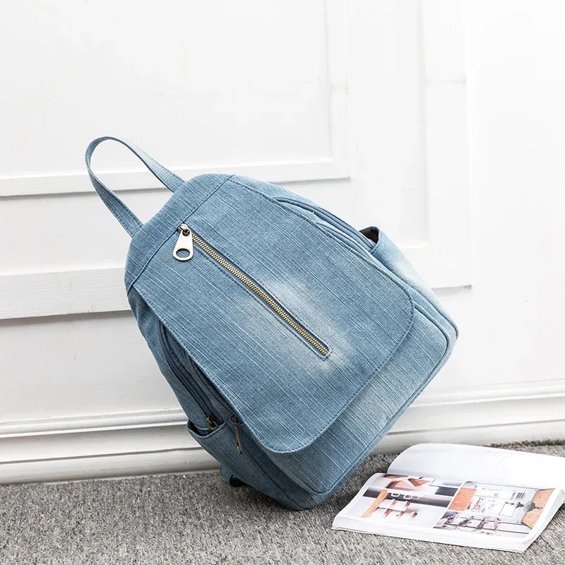 sac à dos en toile denim bleu pour femmes, grande capacité, sac d'école de haute qualité, sac à bandoulière de voyage décontracté en jean, mochila