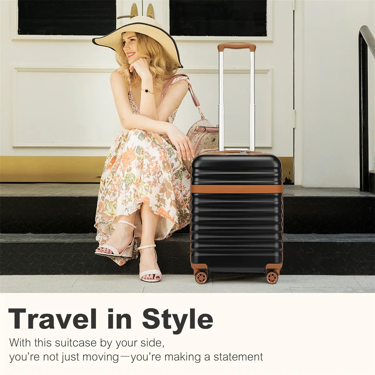 ensemble de valises rigides kono 3 pièces en abs+pc avec 4 roulettes pivotantes et serrure tsa, ensemble de valises trolley 20+24+28 pouces