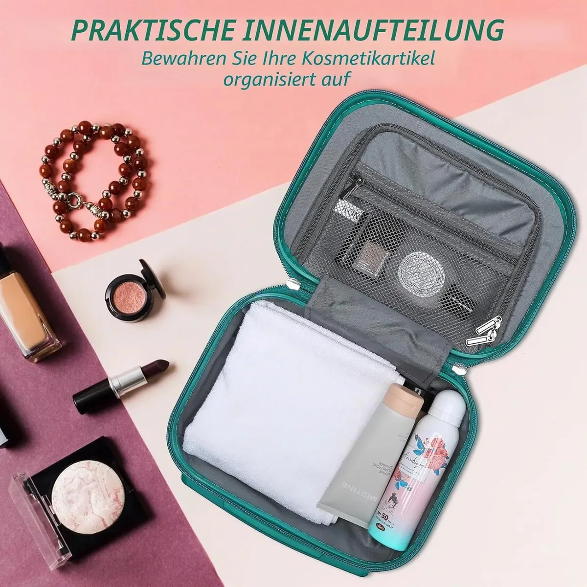 kono valise maquillage 12 pouces organisateur beauté, trousse de maquillage rigide avec compartiments pour cosmétiques, pinceaux et produits de soin