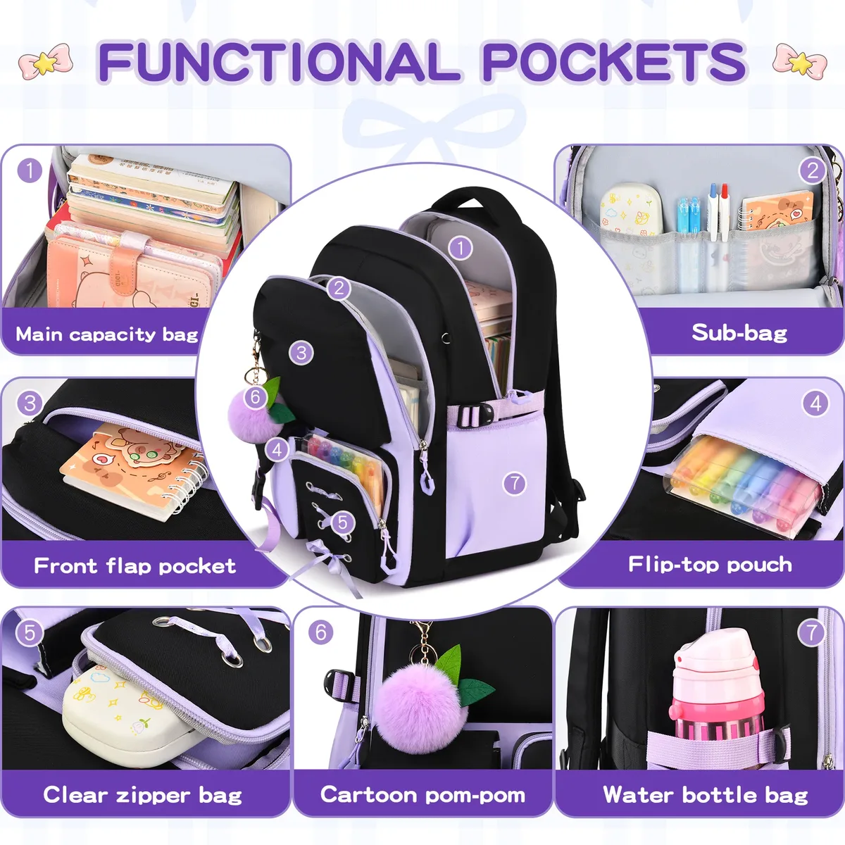 sacs d'école pour filles, cartable kawaii léger pour enfants, sac à dos pour livres, sac à dos de voyage, mochilas, cadeaux