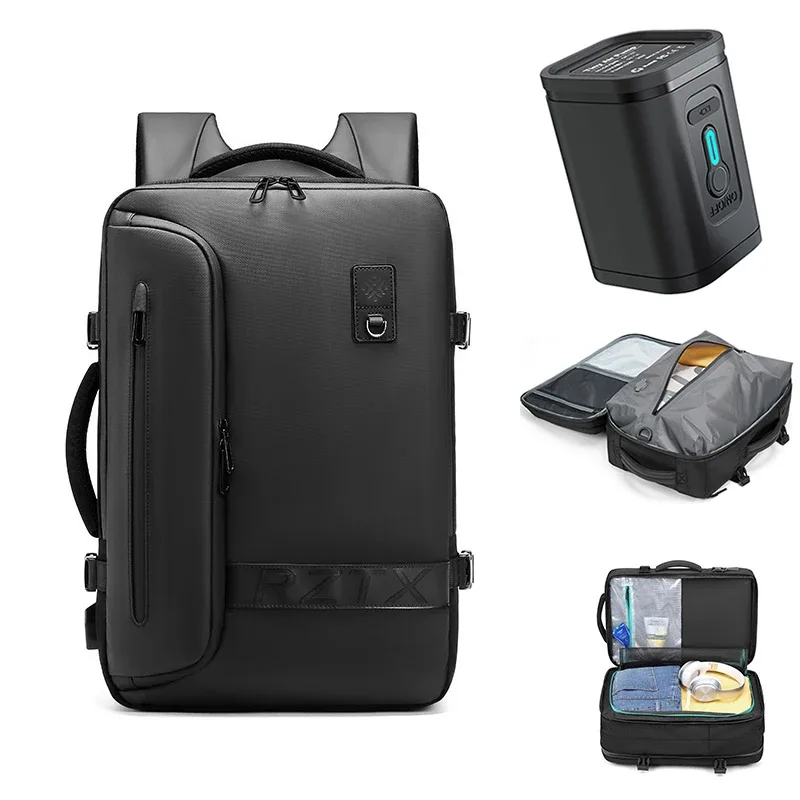 Sac à dos de voyage pour homme, extensible, pour ordinateur portable, avec compression sous vide, pour la randonnée, avec chargement USB, grande capacité, pour pompes