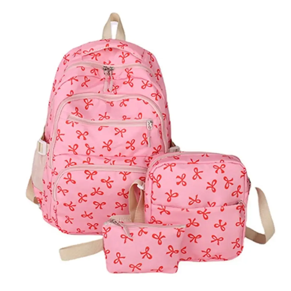 sac dos nylon nœuds roses blanc fonctionnel grande capacité accessoires étudiants femmes voyager quotidien