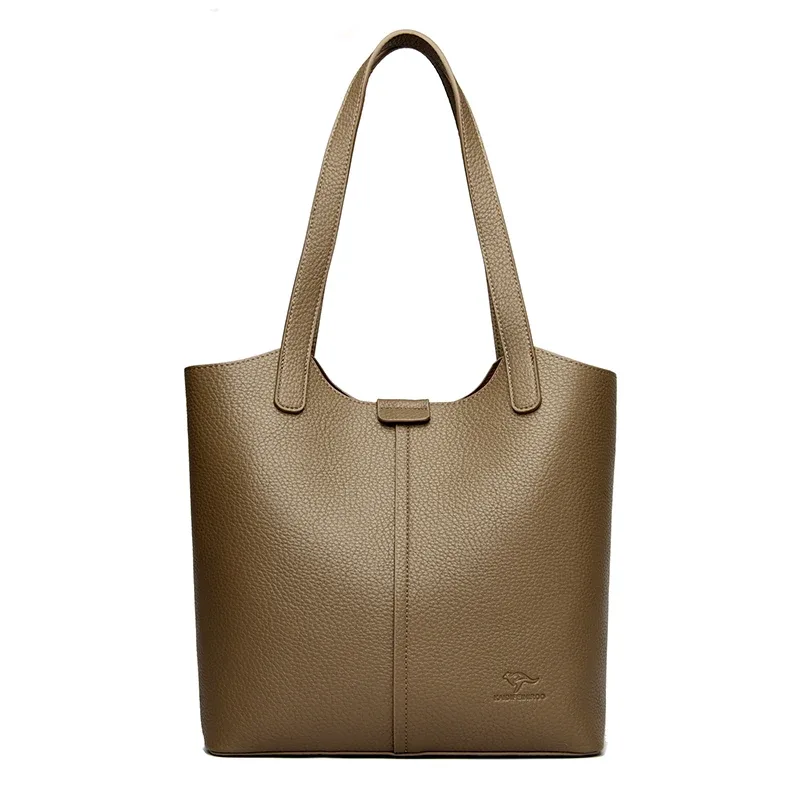 sac à bandoulière en cuir souple pour femmes, marque authentique, fourre-tout décontracté, couleur unie, sac à main design simple, sac de transport