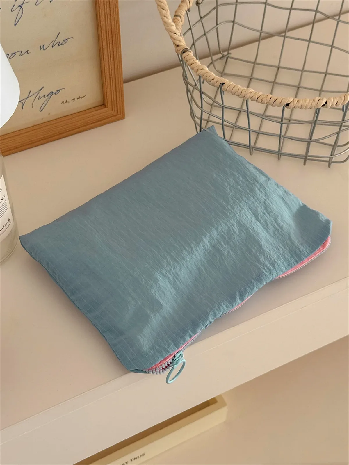 pochette de maquillage en nylon à carreaux, élégante et portable, organiseur extérieur pour câbles, articles divers, pochette de rangement cosmétique