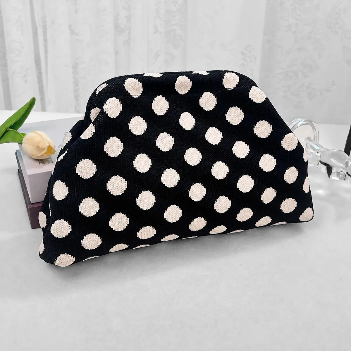 organisateur de maquillage portable, pochette tendance à motifs variés, sac à cosmétiques à main, sac à cosmétiques léger en tricot pour les trajets quotidiens