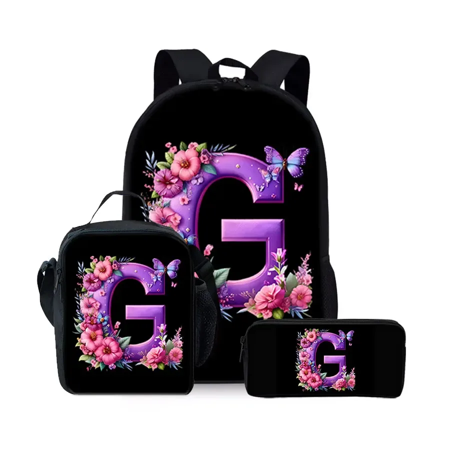 nouvel ensemble de sacs à dos trois pièces à motif alphabet anglais pour garçons et filles – meilleurs cadeaux – sac à dos scolaire plat 2d dessin animé pour enfants