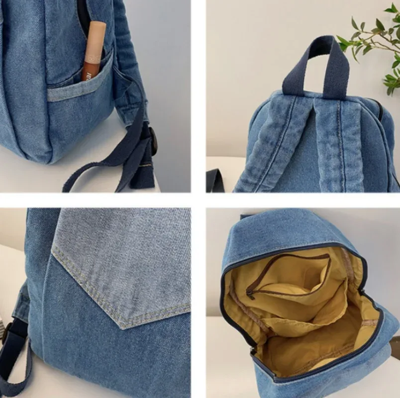 nouveau sac à dos en denim brodé avec n'importe quel nom, sac de voyage personnalisé à la mode avec couleur contrastée pour les déplacements et les loisirs en plein air