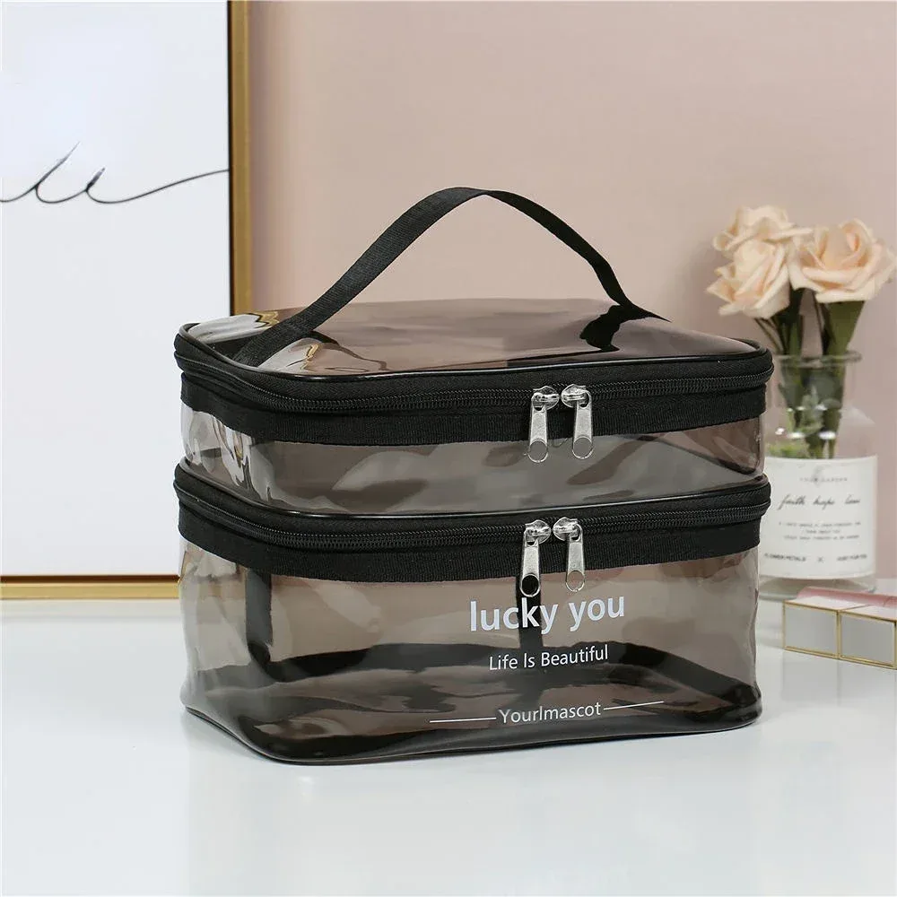 sac à cosmétiques de maquillage transparent, pochette de toilette de voyage portable, pochette transparente étanche, rangement, kit de lavage de voyage à domicile