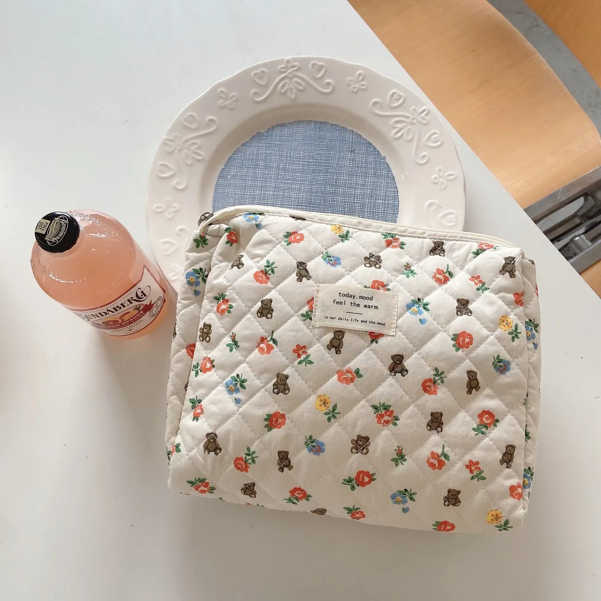sac de maquillage coréen matelassé à fleurs pour femmes, trousse de toilette portable, sacs à main à couches, organisateur floral, pochette de rangement pour cosmétiques