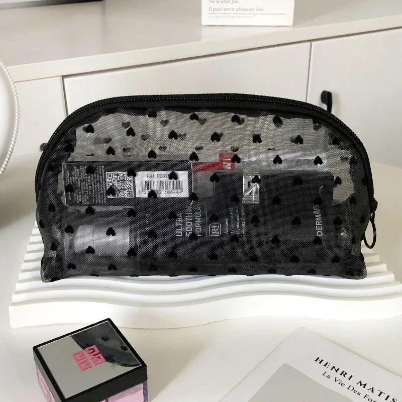 trousse de maquillage d'extérieur personnalisée en maille de nylon transparente, sacs à cosmétiques, pochette d'organisation de voyage, fermeture éclair, maquillage de plage, sac à main pour femmes