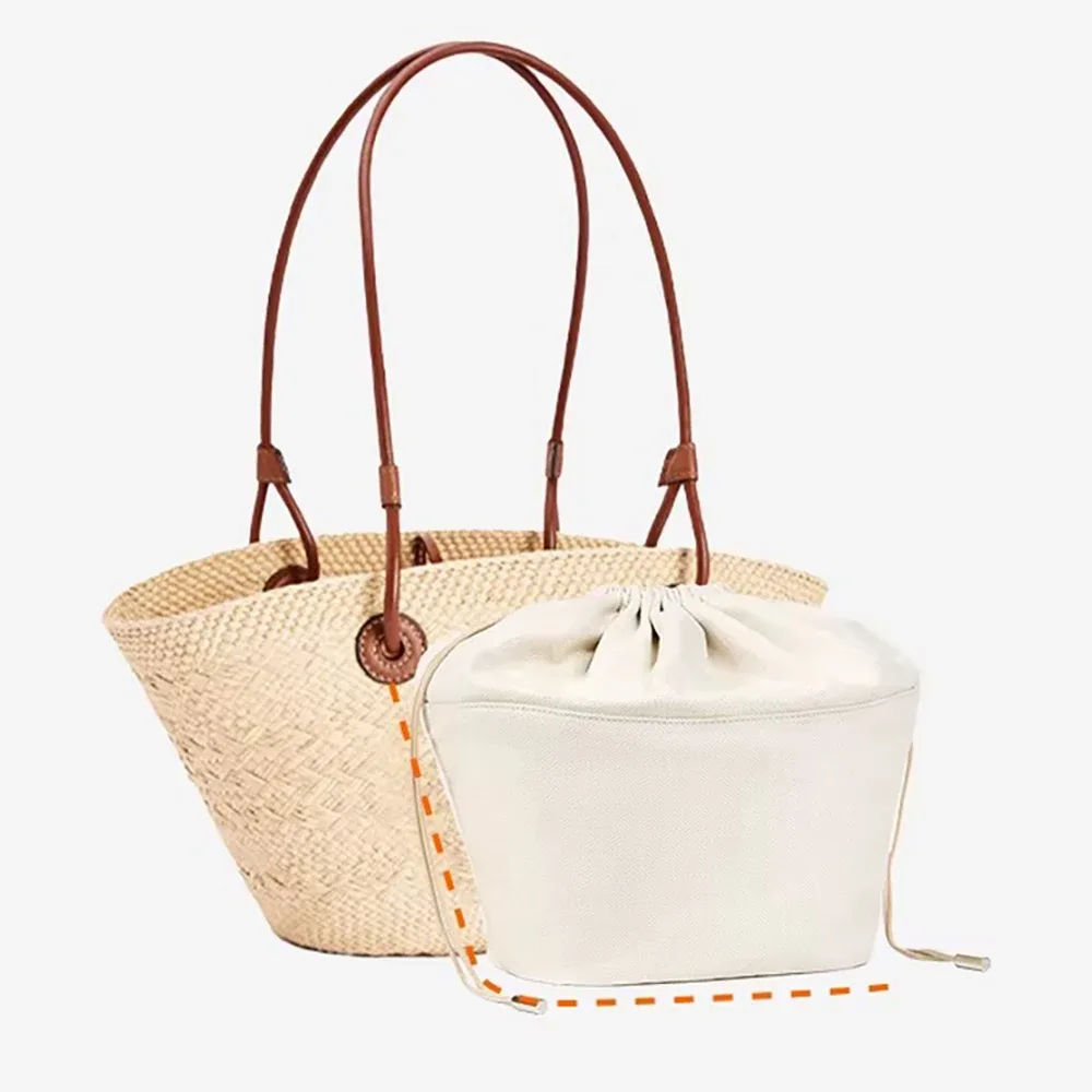 [sans sac] organisateur de sac à cordon avec bandoulière pour sac picotin en paille tressée, support et doublure intérieure, accessoires pour sacs