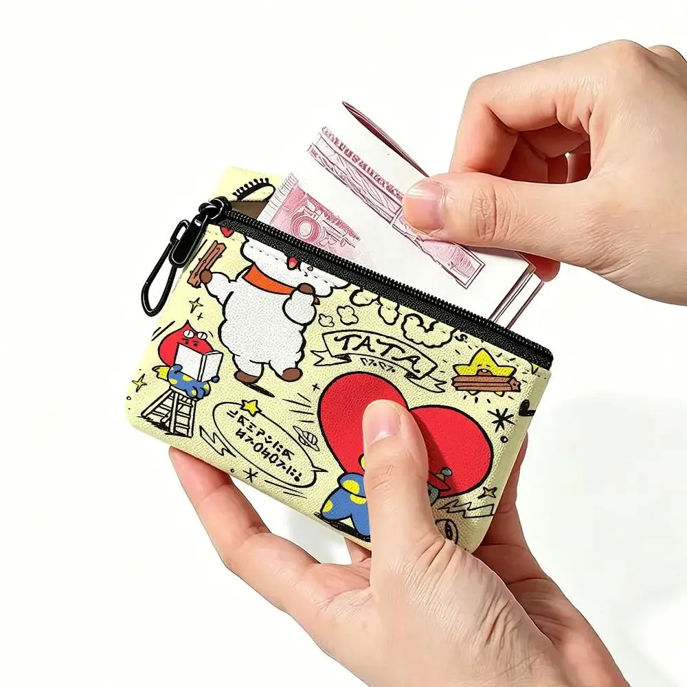 petite bourse à monnaie mignonne bt21 en tissu oxford, pochette de rangement multi-usages pour clés, cartes, pièces de monnaie