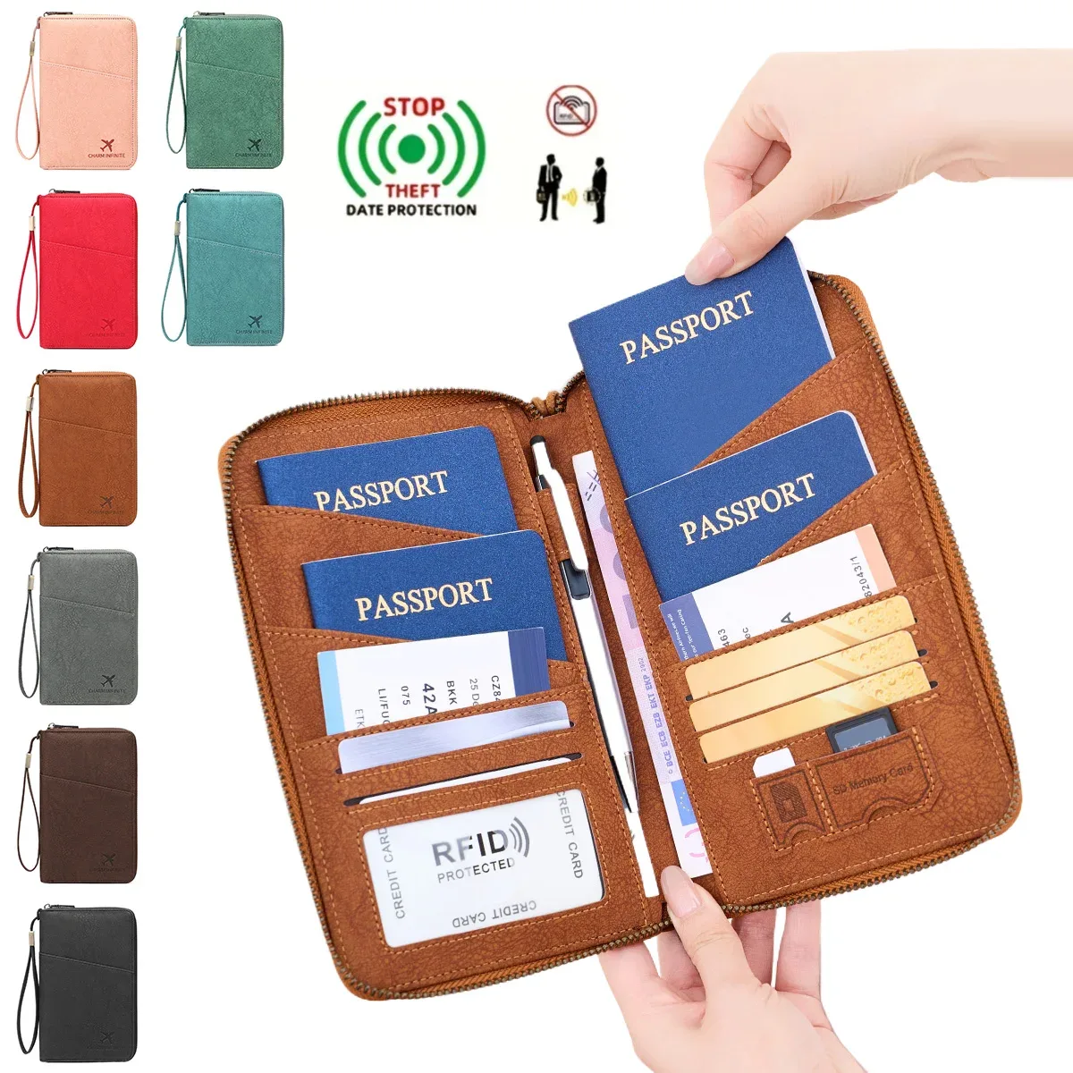 nouveau porte-passeport de voyage antivol rfid, unisexe, grande capacité, avec fermeture éclair, porte-documents, sac de rangement multifonctionnel