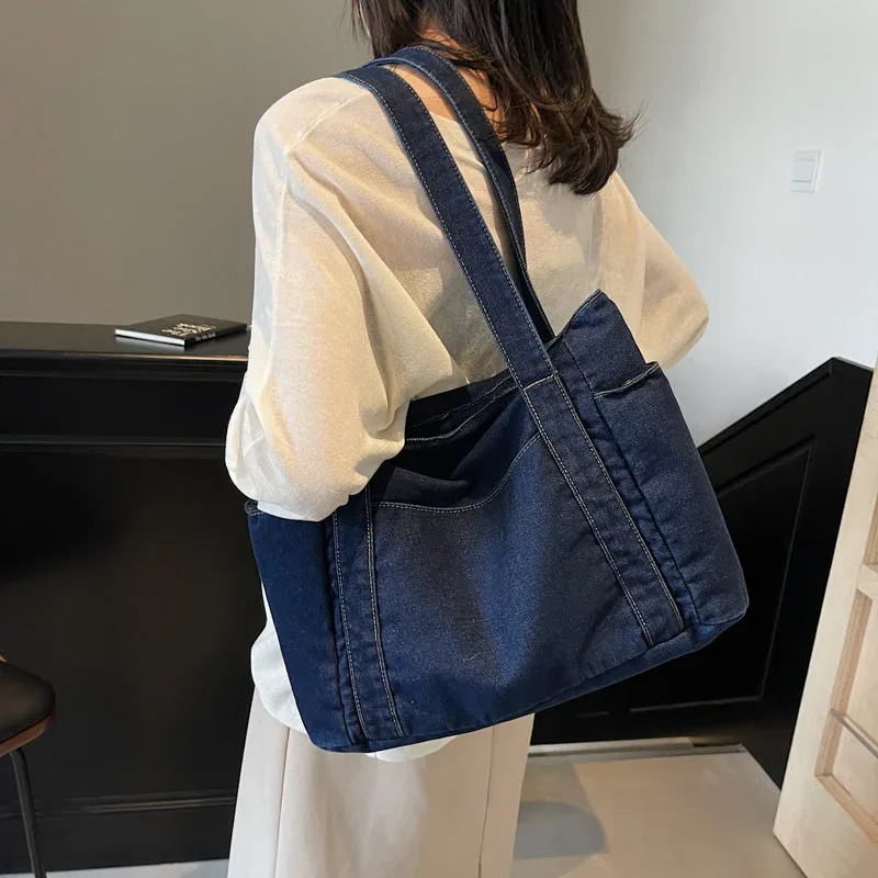 sac à bandoulière en denim pour femmes, sac de styliste pour mère, grande capacité, fourre-tout de luxe, sac à main en jean décontracté, sac à main multi-poches