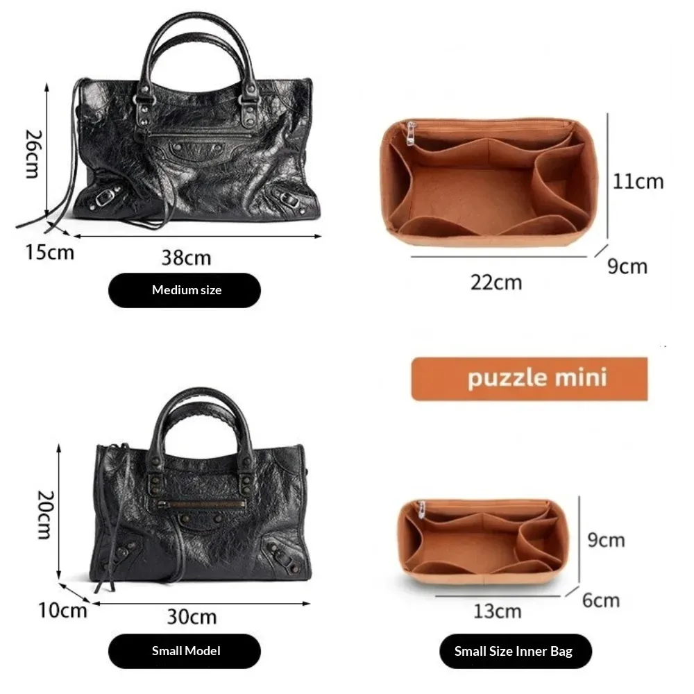 organisateur de sac à main en feutre de qualité supérieure, insert de sac, séparateur intérieur, pochette à maquillage, rangement cosmétique de voyage pour sac de moto vintage