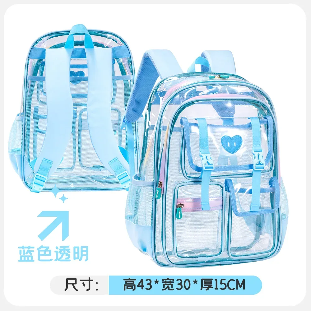 sac à dos transparent en pvc pour filles et enfants, sac d'école léger et transparent pour enfants, pour l'école quotidienne et les voyages
