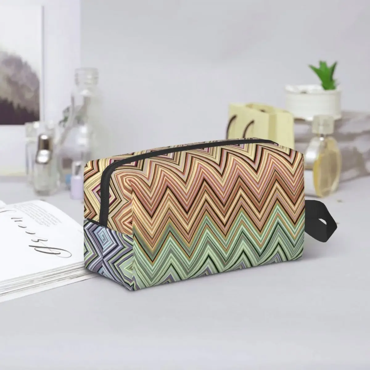 trousse de maquillage chevron zig zag pour décoration intérieure, organisateur cosmétique, trousse de toilette de voyage pour femmes