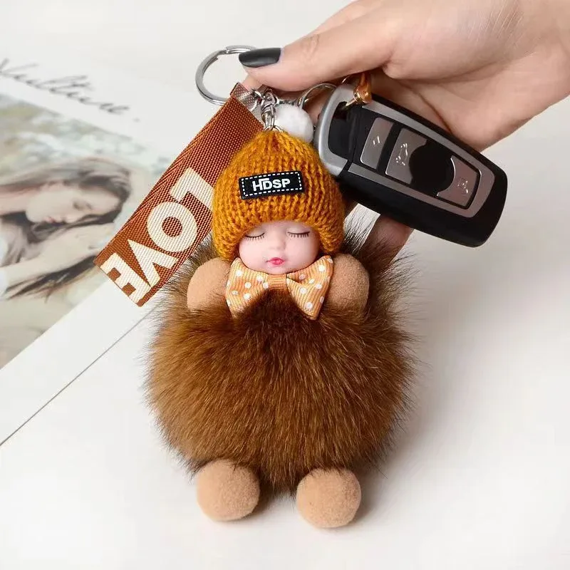 porte-clés mignon bébé endormi, pendentif en peluche moelleuse, porte-clés de voiture, breloque de sac à main tendance pour femme, décoration de sac à dos, cadeau