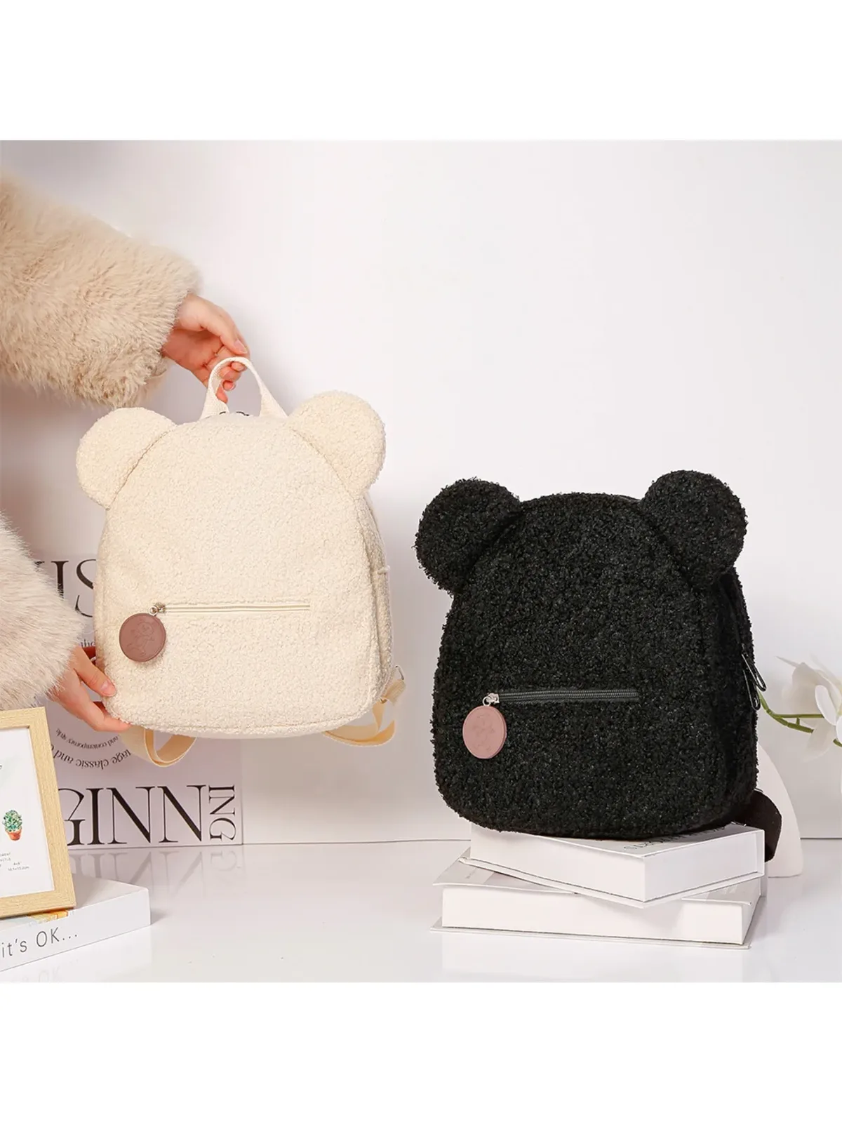 sac à dos ours en peluche pour femmes, sac de voyage doux, sac à dos mignon de dessin animé, sac cadeau pour enfants, sac à dos de loisirs à la mode avec oreilles d'ours
