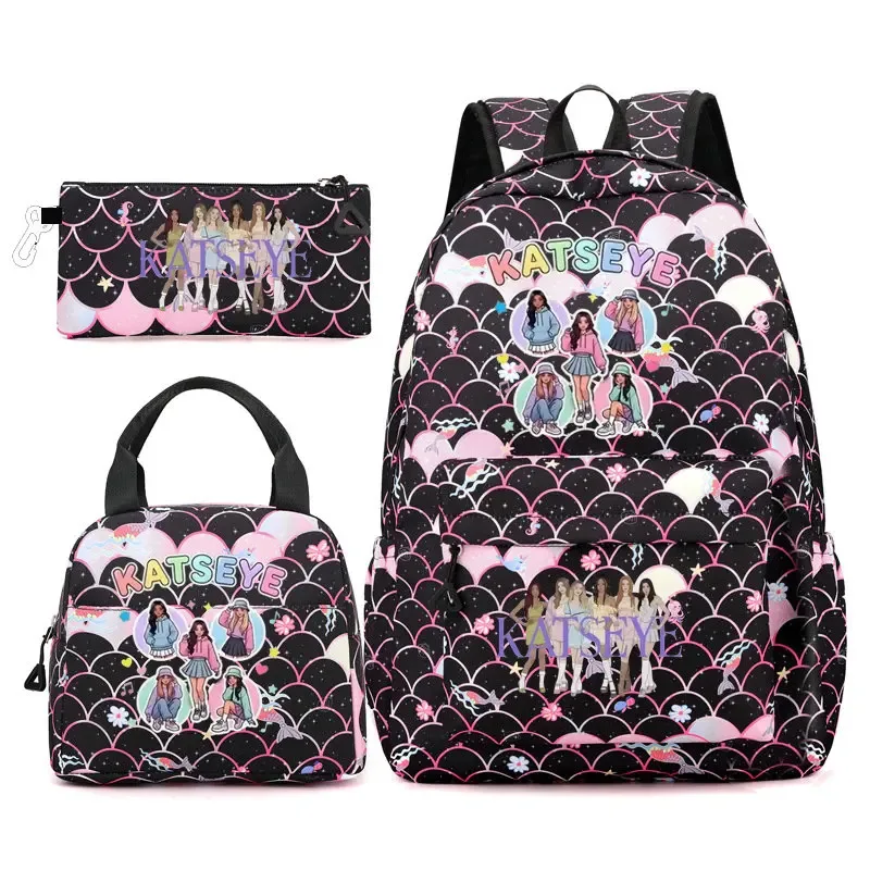 sac dos polyester motifs groupe filles poignée supérieure glissière capacité 20 35 litres unisexe couleurs rose clair violet bleu clair