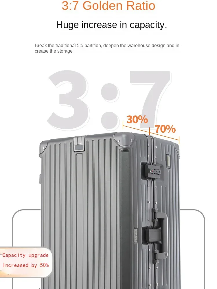 valise de grande capacité 30-36 pouces, 26 bagages à cadre en aluminium, abs épais + boîtier de chariot pc, bagage à main de 20 pouces avec porte-gobelet