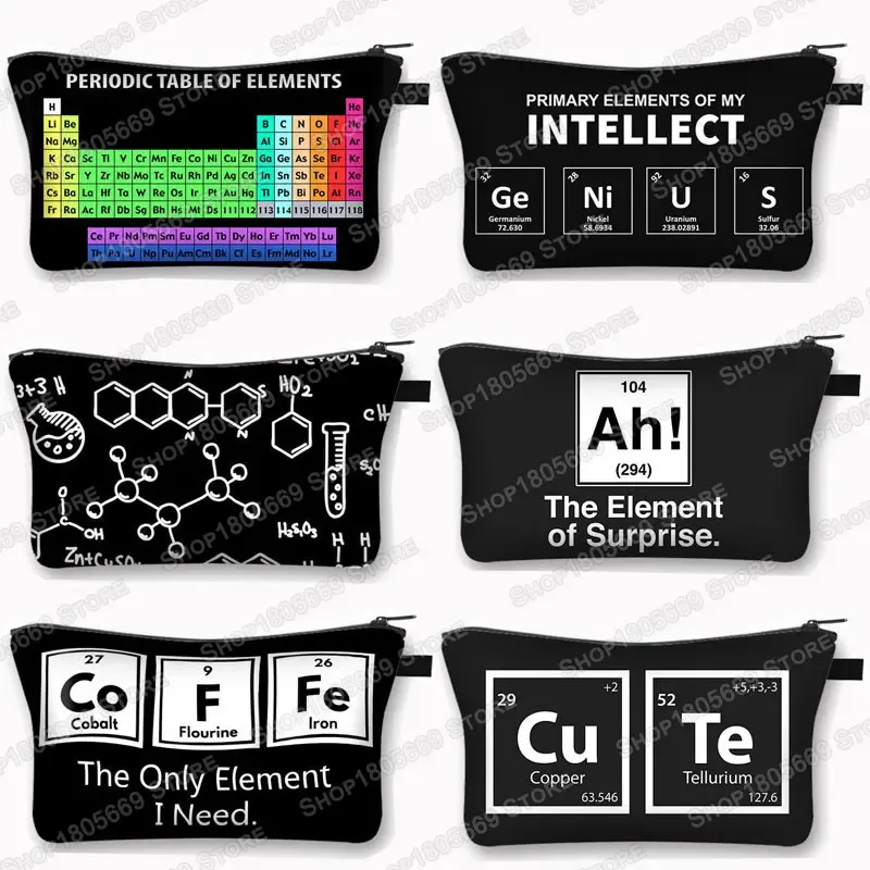 trousse de maquillage pour femmes, tableau périodique des éléments imprimés, sac de maquillage pour femmes, pochette à fermeture éclair, rouge à lèvres, organisateur pour sac de cosmétiques