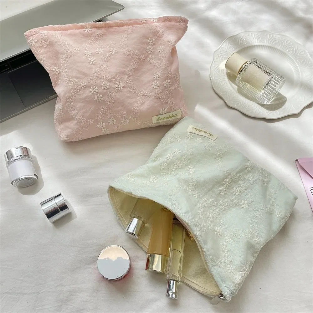 nouvelle trousse de maquillage portable en dentelle brodé avec fermeture éclair, organisateur de voyage pour cosmétiques et articles de toilette pour femme
