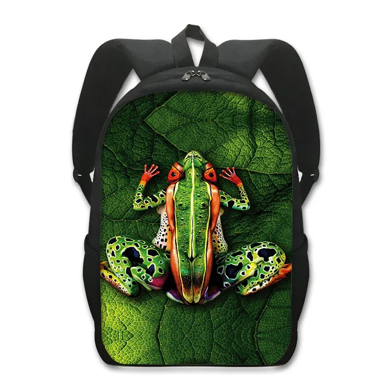sac à dos imprimé animal de compagnie de 16 pouces pour femme et enfant, fourre-tout d'école, de voyage, avec grenouille, caméléon, serpent, araignée, livre, cadeau