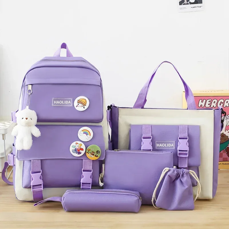 sac dos polyester violet clair gris blanc badgeurs mignons accessoires bricolage voyage école adolescente
