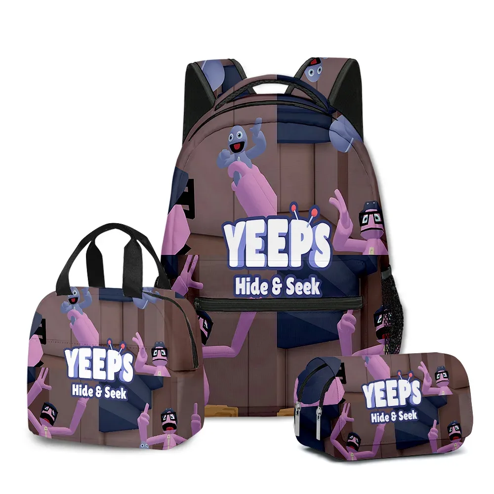 chimyouthful yeeps hide and seek 3d print sacs d'école pour étudiants, sac à dos pour ordinateur portable, sac à lunch portable, étui à crayons, 3 pièces par ensemble