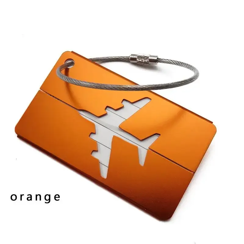 étiquette de bagage en aluminium durable, design tendance avec anneau en acier antivol, étiquette d'identification de bagage pour enregistrement à l'embarquement.