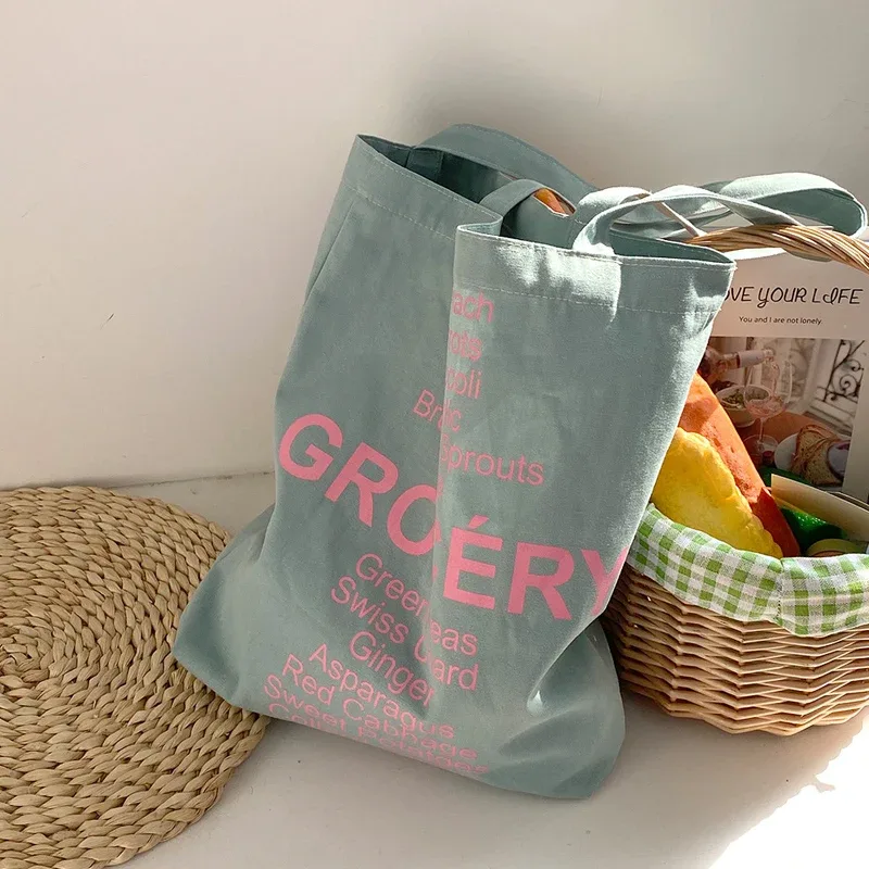 sac de shopping pour femmes, design de liste d'épicerie, sac à bandoulière de couleurs mignonnes pour dames, sac à main en toile écologique, fourre-tout en tissu de coton réutilisable