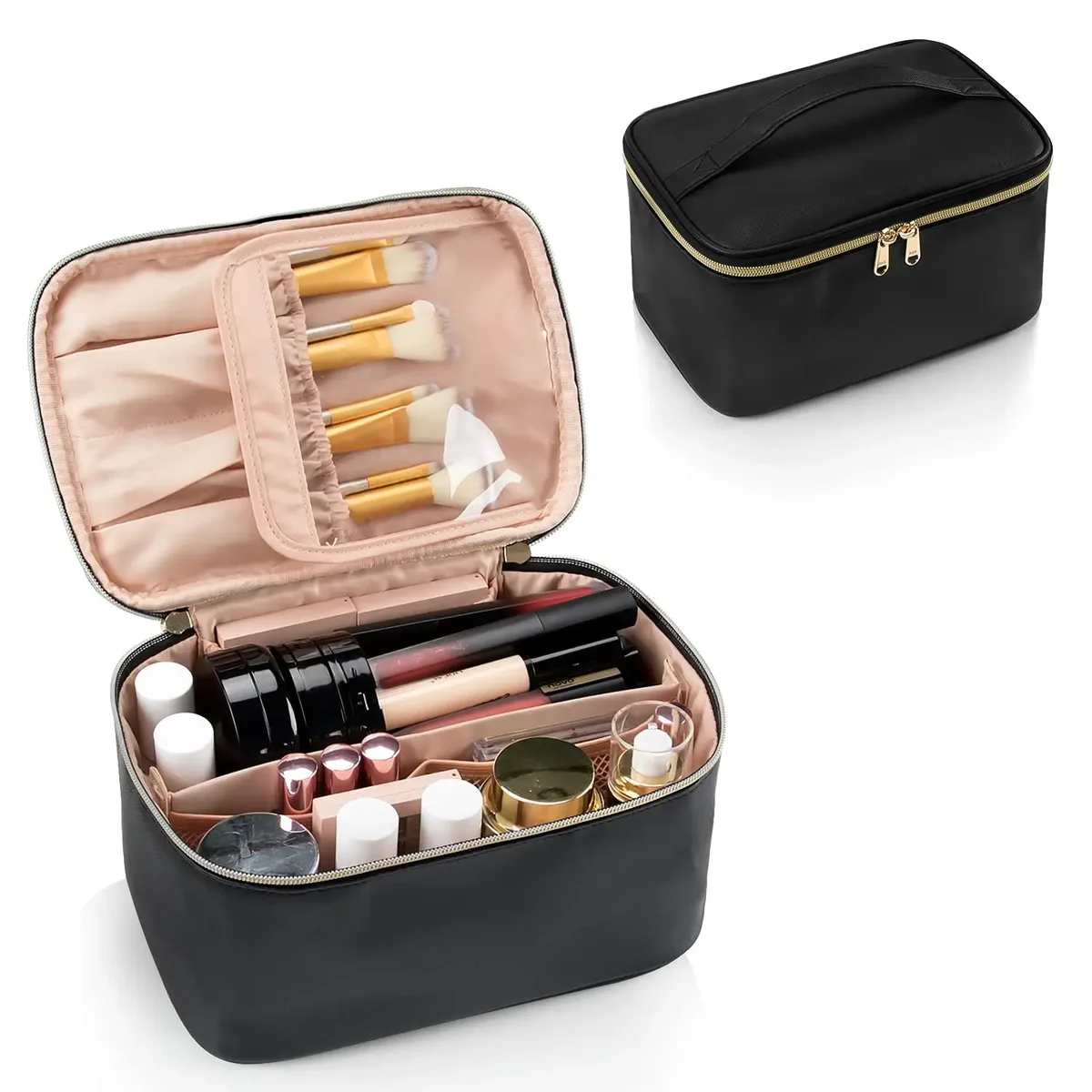 trousse de maquillage, trousse à cosmétiques portable, grande capacité, trousse de maquillage de voyage, organisateur noir pour femmes, trousse de toilette pour filles en voyage