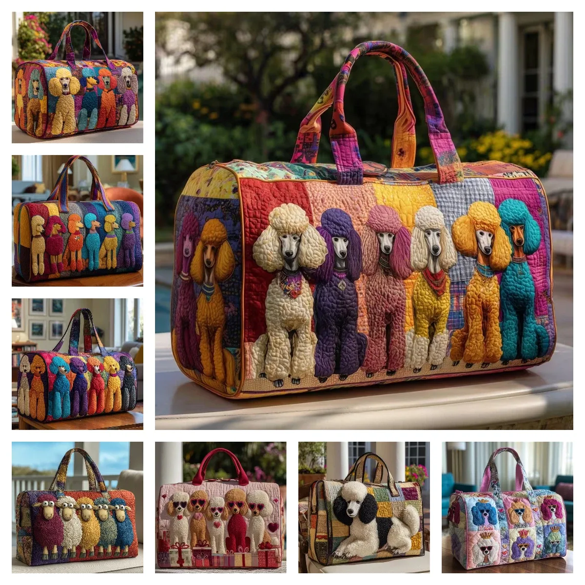 sac de voyage matelassé poodle dogs, sac fourre-tout de voyage rétro amusant pour hommes et femmes, sac de week-end pour l'extérieur