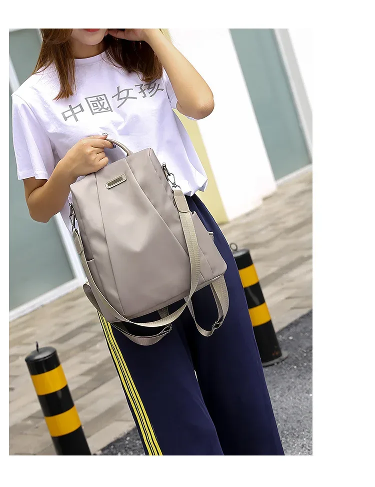 nouveauté vente chaude femmes kaki moyen sac à dos sac à main imperméable en nylon anti-vol sac à dos léger sac à bandoulière