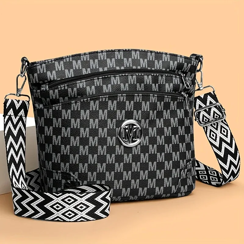 sac à bandoulière élégant pour femmes avec badge «m», multi-poches, bandoulière réglable, sac à bandoulière pour femmes, parfait comme cadeau